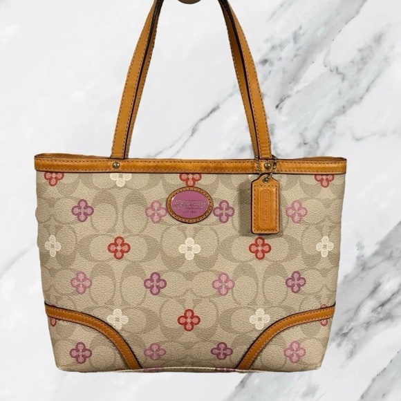 Coach Mini Bag in Tan with Purple and Red Accents - Picture 1 of 11